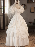 Vintage White V-Neck Short Sleeve A-Line Wedding Dress HZ1022