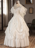 Vintage White V-Neck Short Sleeve A-Line Wedding Dress HZ1022