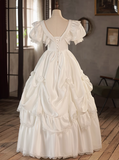 Vintage White V-Neck Short Sleeve A-Line Wedding Dress HZ1022