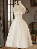 White Strap Bow Satin A-line Back Tie Light Wedding Dress HZ1022