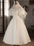 Vintage One Shoulder Lace Trim Short Sleeve A-Line Back Tie Wedding Dress HZ1022