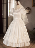 Princess Round Neck Puff Sleeves Satin Short A-Line Wedding Dress HZ1022