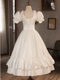 Princess Round Neck Puff Sleeves Satin Short A-Line Wedding Dress HZ1022