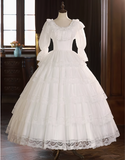 Vintage Lace Round Neck Princess Long Sleeve A-Line Wedding Dress HZ1022