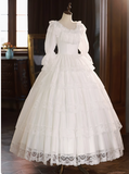 Vintage Lace Round Neck Princess Long Sleeve A-Line Wedding Dress HZ1022