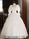 Vintage Lace Round Neck Princess Long Sleeve A-Line Wedding Dress HZ1022