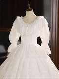 Vintage Lace Round Neck Princess Long Sleeve A-Line Wedding Dress HZ1022
