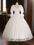 Vintage Lace Round Neck Princess Long Sleeve A-Line Wedding Dress HZ1022