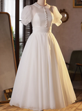 Sweet White Short Sleeve Puffy Tulle A-Line Wedding Dress HZ1022