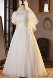 Sweet White Short Sleeve Puffy Tulle A-Line Wedding Dress HZ1022