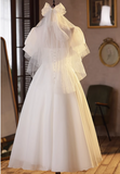 Sweet White Short Sleeve Puffy Tulle A-Line Wedding Dress HZ1022
