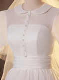 Sweet White Short Sleeve Puffy Tulle A-Line Wedding Dress HZ1022