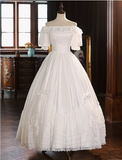 French One Shoulder Satin Layered Lace A-Line Wedding Dress HZ1022