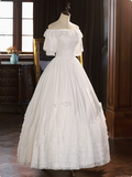 French One Shoulder Satin Layered Lace A-Line Wedding Dress HZ1022