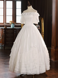 French One Shoulder Satin Layered Lace A-Line Wedding Dress HZ1022