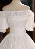 French One Shoulder Satin Layered Lace A-Line Wedding Dress HZ1022