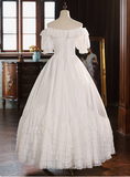 French One Shoulder Satin Layered Lace A-Line Wedding Dress HZ1022