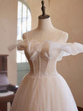 Elegant and flowing white strapless tulle beaded A-line wedding dress HZ1022