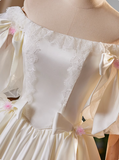 Simple White Bow Off-shoulder Satin Floor-length Wedding Dress HZ1022