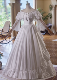 Beautiful White Satin Lace Off-the-shoulder Floor-length Wedding Dress HZ1022