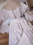 Beautiful White Satin Lace Off-the-shoulder Floor-length Wedding Dress HZ1022