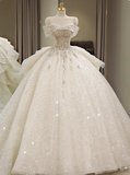 Princess Sparkling Off-shoulder Rhinestone A-line Tulle Wedding Dress HZ1022