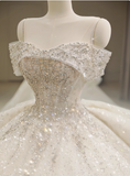 Princess Sparkling Off-shoulder Rhinestone A-line Tulle Wedding Dress HZ1022