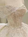 Princess Sparkling Off-shoulder Rhinestone A-line Tulle Wedding Dress HZ1022