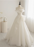 Elegant and simple white off-shoulder tulle tube top floor-length wedding dress HZ1022