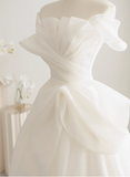 Elegant and simple white off-shoulder tulle tube top floor-length wedding dress HZ1022