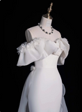 Elegant and simple one-shoulder satin mermaid floor-length wedding dress HZ1022