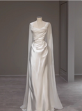 Simple and elegant white satin floor-length wedding dress HZ1022