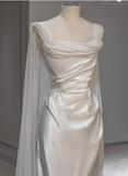 Simple and elegant white satin floor-length wedding dress HZ1022