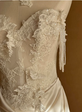 Vintage Strapless Off-the-shoulder Sweetheart Neck Lace Silk Satin Floor-length Wedding Dress HZ1022