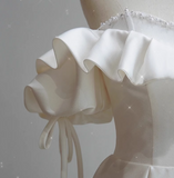 Simple satin off-shoulder A-line floor-length wedding dress HZ1022