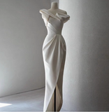 Satin French One Shoulder Hip-wrapped Fishtail Wedding Dress HZ1022