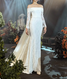 French One Shoulder Lace Long Sleeve Mermaid Wedding Dress with Train HZ1022