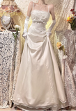 Vintage Strapless Satin 3D Flower Floor-Length Wedding Dress HZ1022