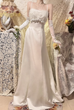 Vintage Strapless Satin 3D Flower Floor-Length Wedding Dress HZ1022