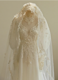 Vintage Lace Simple French Tulle Wedding Dress with Train HZ1022
