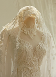 Vintage Lace Simple French Tulle Wedding Dress with Train HZ1022