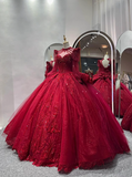 Vintage Heavy Luxury Red Beaded Long Sleeve Floor-Length Wedding Dress HZ1022