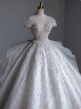 French Round Neck Beaded Glitter A-Line Floor-Length Wedding Dress HZ1022