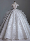 French Round Neck Beaded Glitter A-Line Floor-Length Wedding Dress HZ1022