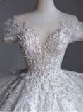 French Round Neck Beaded Glitter A-Line Floor-Length Wedding Dress HZ1022