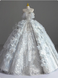 French princess strapless blue shiny beaded luxurious floor-length wedding dress HZ1022