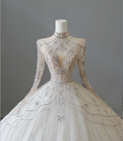 Glittering Rhinestone Long Sleeve Tulle A-Line Floor-Length Wedding Dress HZ1022