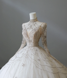 Glittering Rhinestone Long Sleeve Tulle A-Line Floor-Length Wedding Dress HZ1022