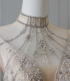 Glittering Rhinestone Long Sleeve Tulle A-Line Floor-Length Wedding Dress HZ1022