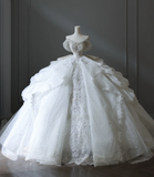Vintage French Princess Off-the-shoulder Tulle Beaded Floor-length Wedding Dress HZ1022